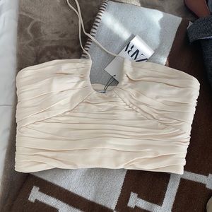 Beautiful Zara ruched cropped corset style top with halter strings.